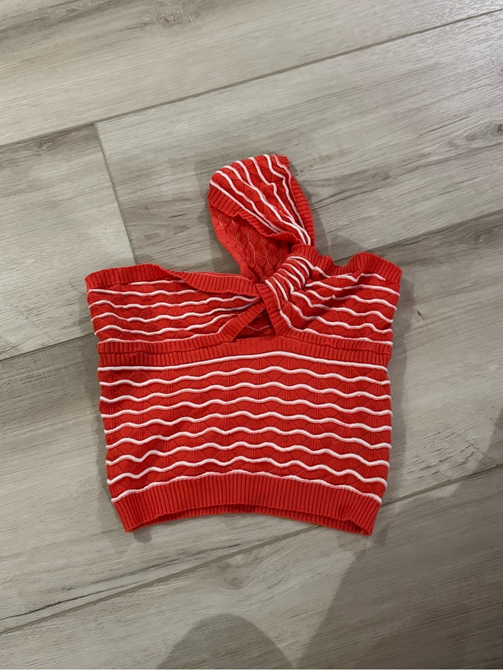 Orange and White Striped Knit One-Shoulder Crop Top
